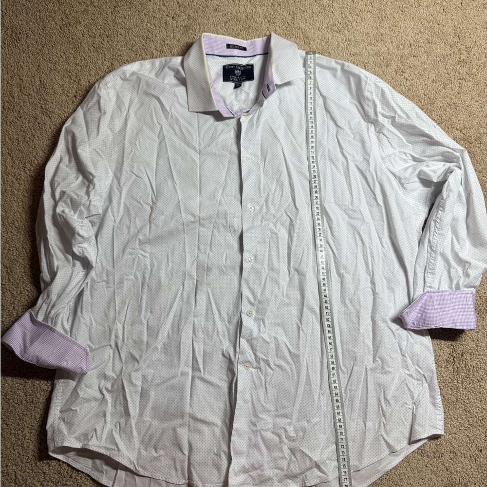 Report Collection White Microdot Dress Shirt with Lilac Contrast